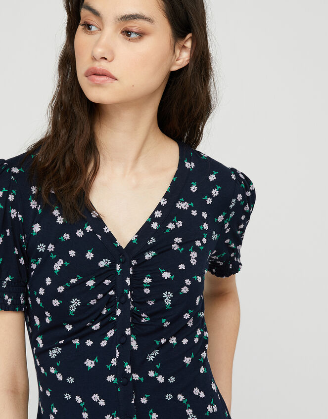 Desree Ditsy Floral Puff Sleeve Top, Blue (NAVY), large
