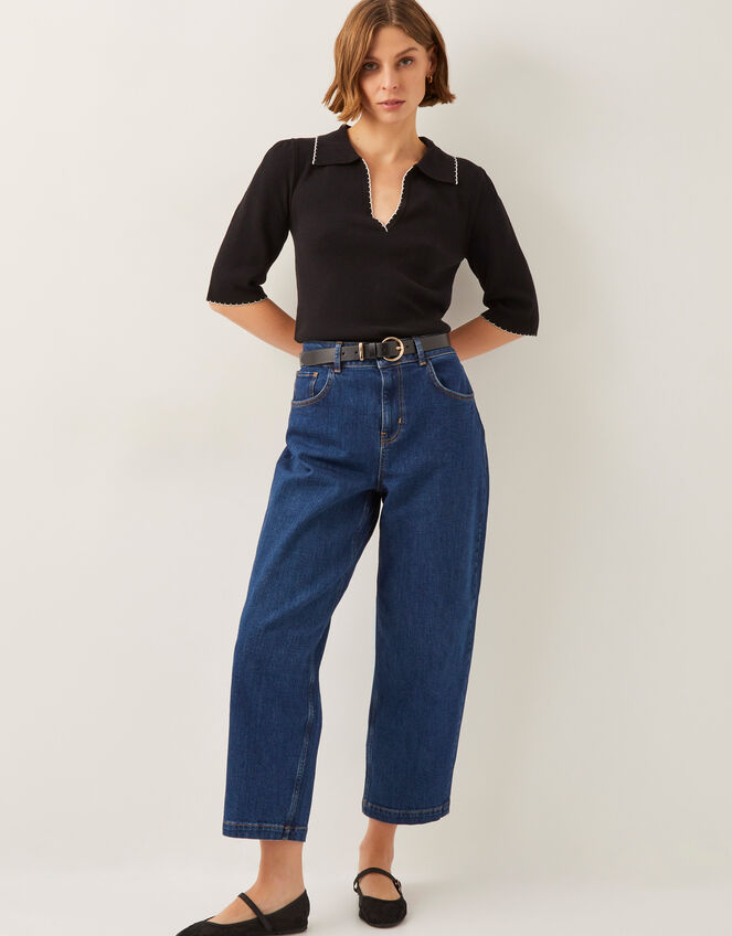 Ciara Short Sleeve Collar Jumper Black Jumpers Monsoon