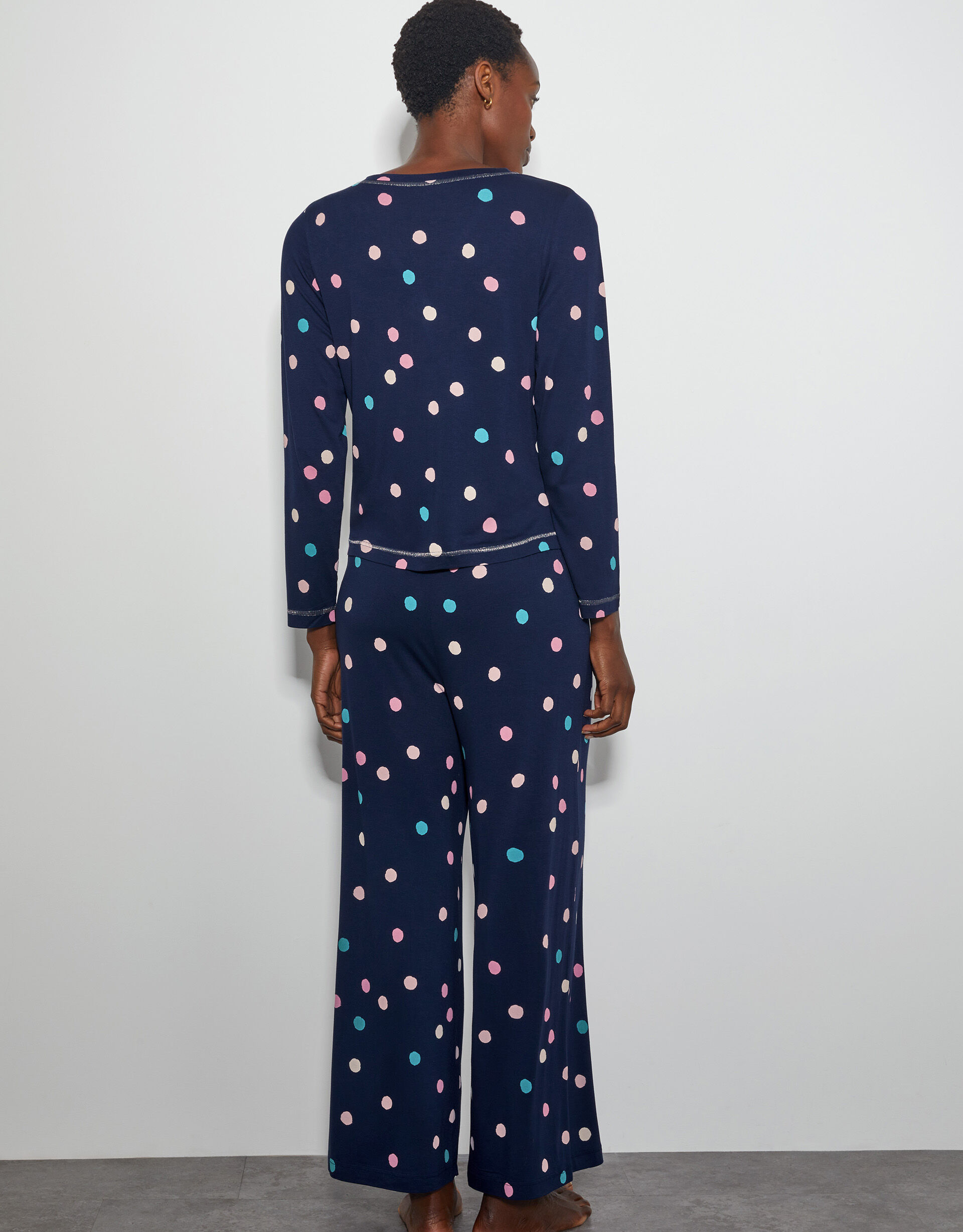 Sabrina Spot Long Pyjamas Set Blue Pyjamas Monsoon UK