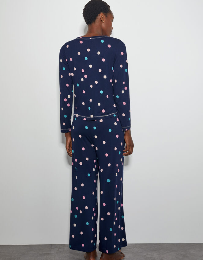 Sabrina Spot Long Pyjamas Set, Blue (NAVY), large