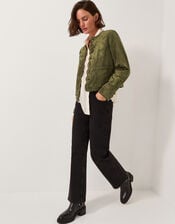 Ari Embroidered Suedette Jacket, Green (KHAKI), large