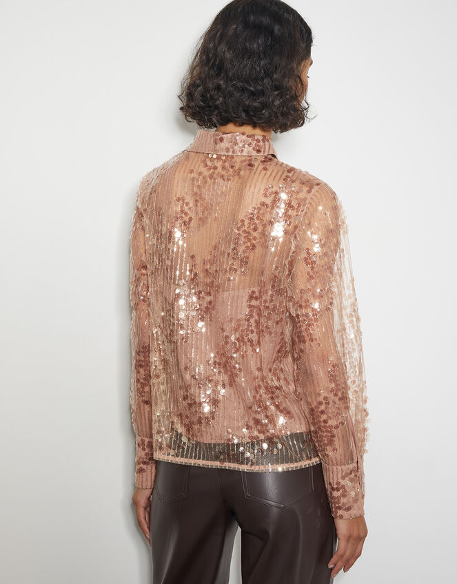 Gwen Sheer Sequin Shirt, Pink (PINK), large