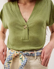 Lucy Linen Blend T-Shirt, Green (KHAKI), large