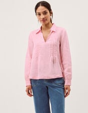 Riley Pintuck Linen Top, Pink (PINK), large
