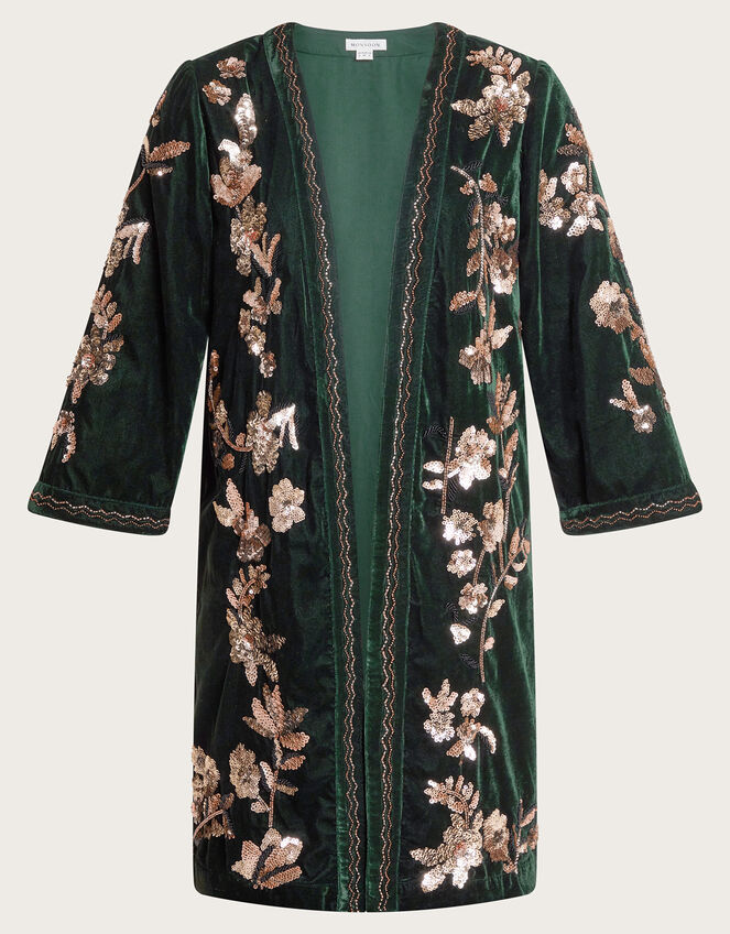 Kiara Velvet Kimono, Green (GREEN), large