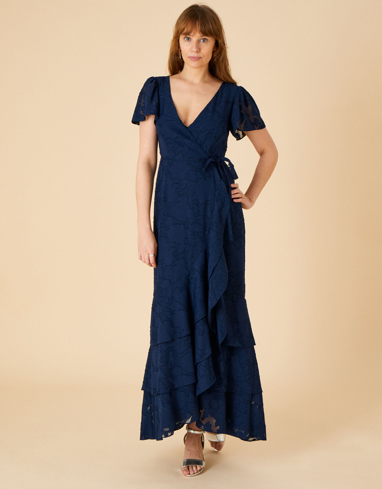 Naomi Frill Wrap Maxi Dress Blue Evening Dresses Monsoon UK