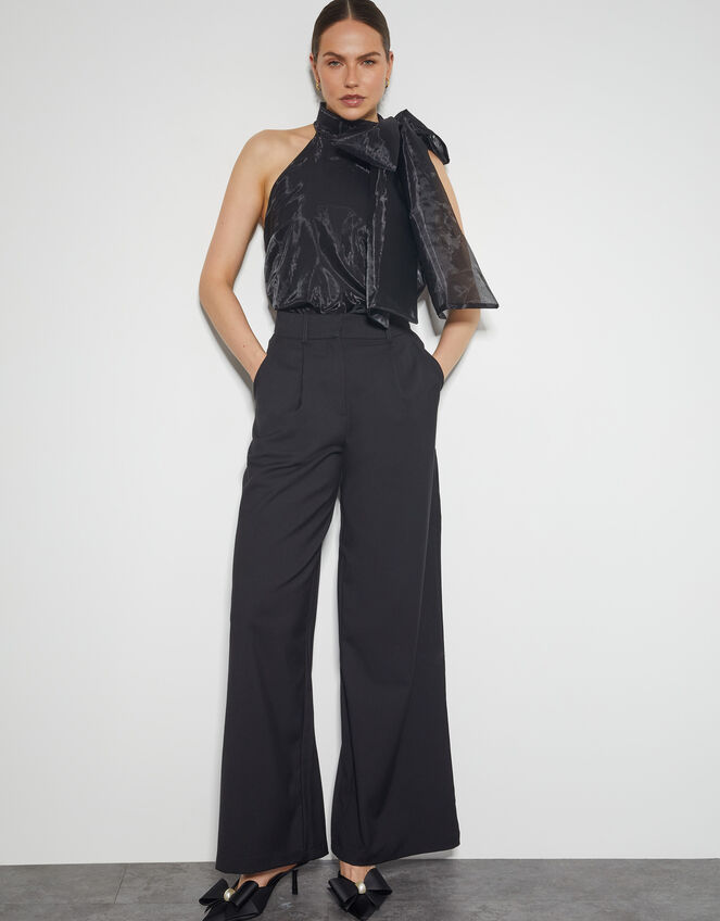 Vera Sleeveless Organza Pussybow Top, Black (BLACK), large