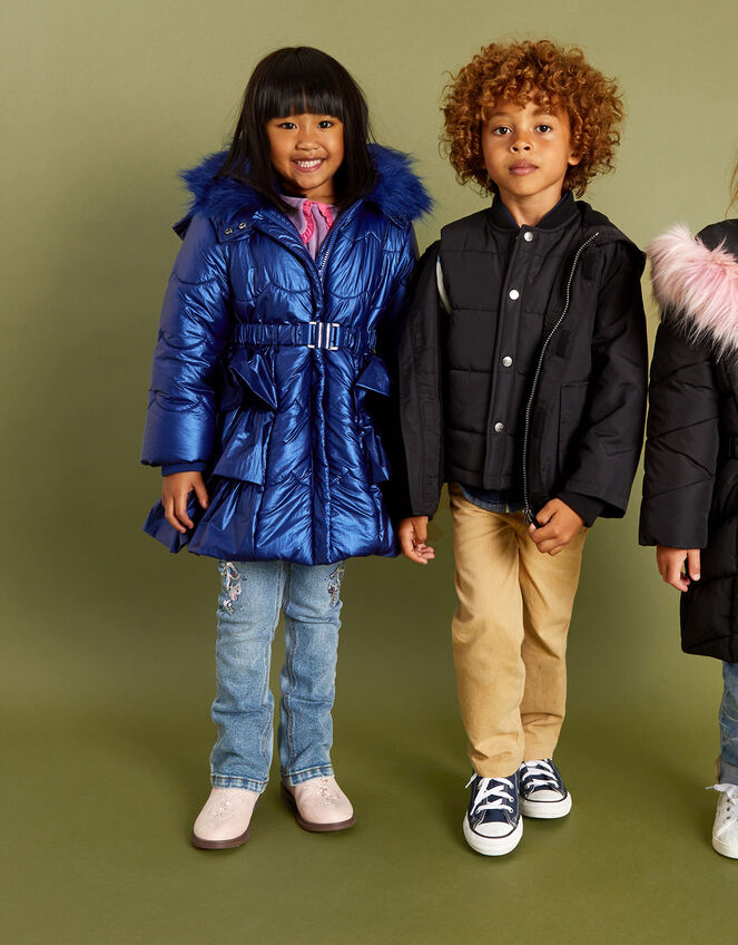Shimmer Ruffle Hem Padded Coat, Blue (BLUE), large