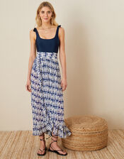 Printed Wrap Hem Skirt, Blue (NAVY), large