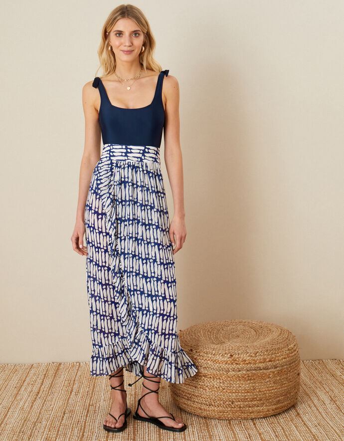 Printed Wrap Hem Skirt Blue Skirts Monsoon UK.