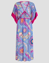 Monika Short Sleeve Floral Print Midi Dress, Blue (BLUE), large