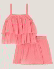 Biannca Polka Dot Chiffon Top & Skort Set, Orange (CORAL), large