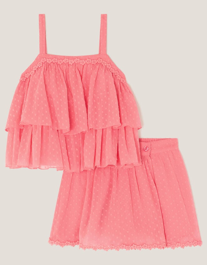 Biannca Polka Dot Chiffon Top & Skort Set, Orange (CORAL), large