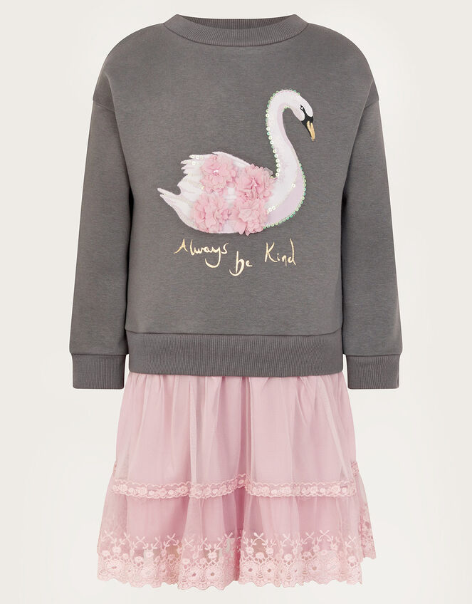 2-in-1 Swan Jumper Dress, Grey (GREY), large