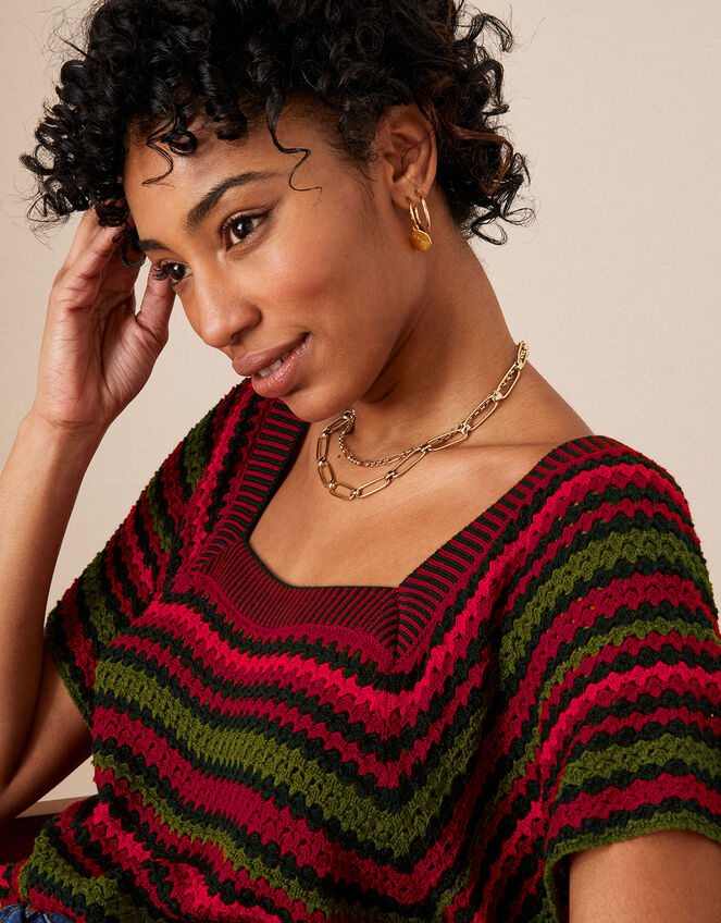 Crochet Stitch Neck Jumper in Cotton Blend, Multi (MULTI), large
