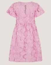 Short Sleeve Textured Floral Dress, Pink (PINK), large