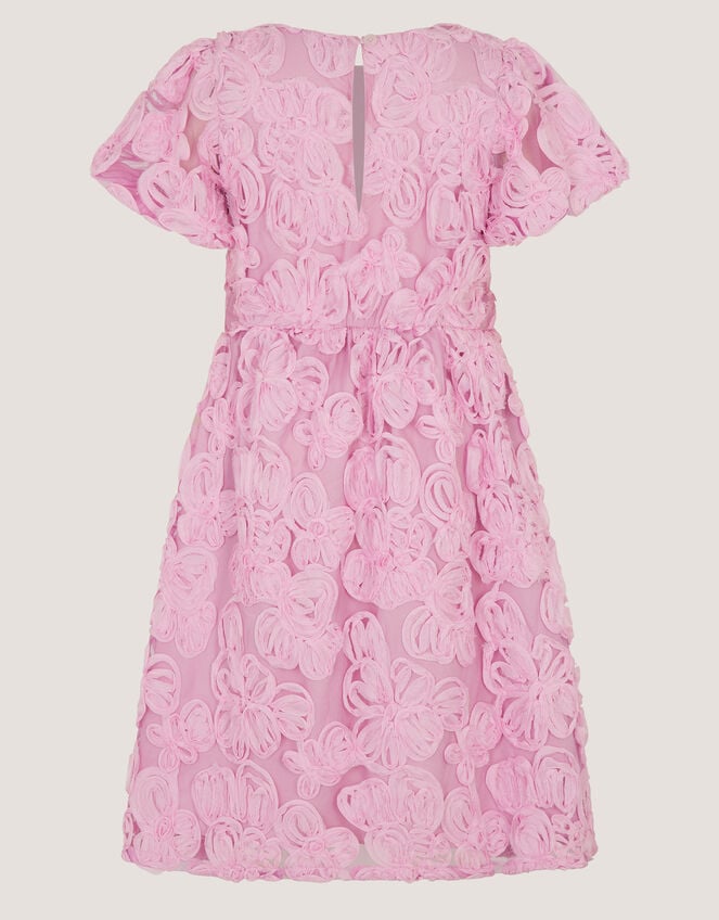 Short Sleeve Textured Floral Dress, Pink (PINK), large