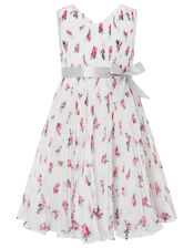 Rose Ember Pleated Floral Dress, Ivory (IVORY), large