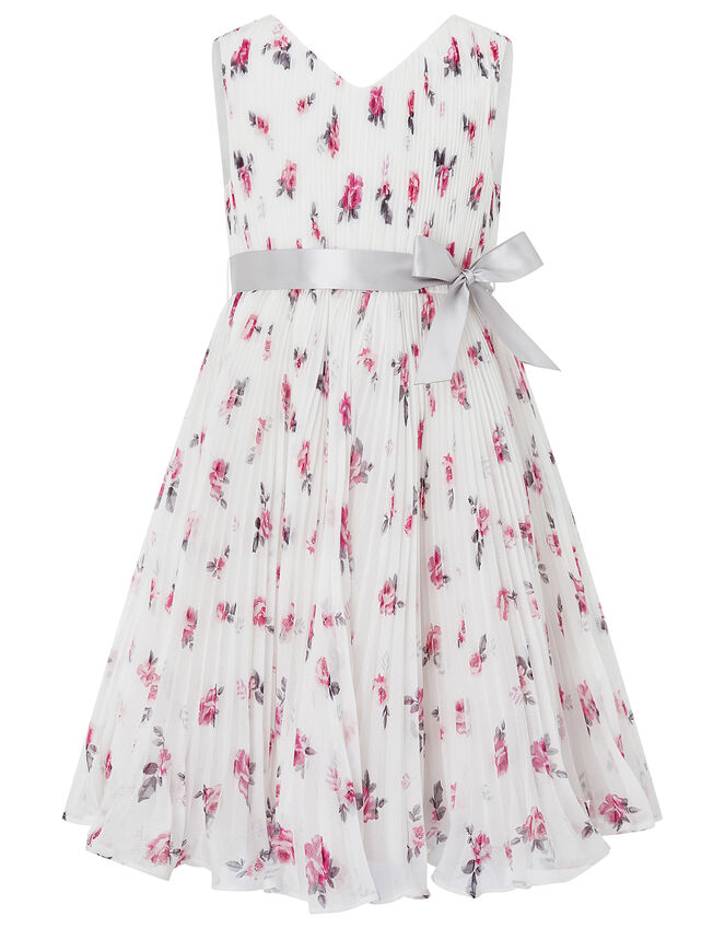 Rose Ember Pleated Floral Dress, Ivory (IVORY), large