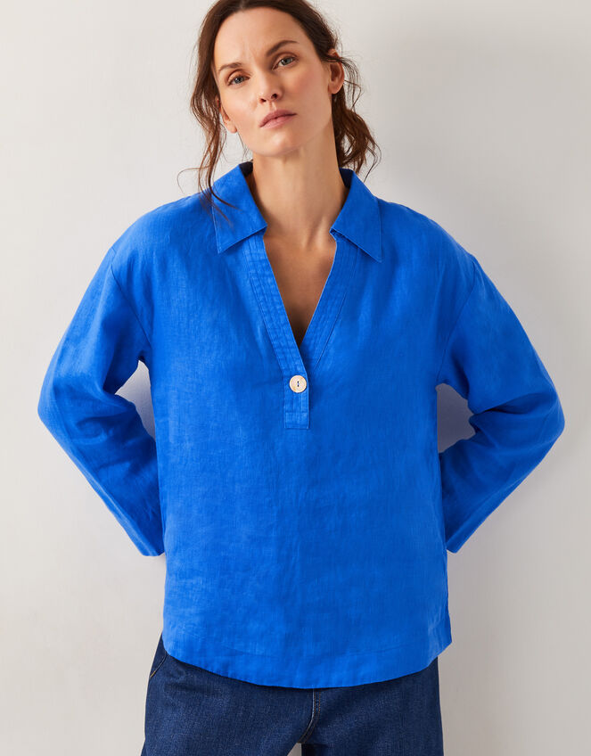 Clover Linen Button Blouse Blue