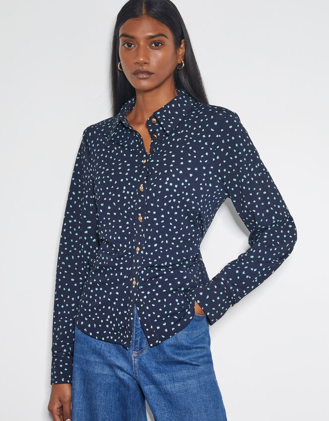 Novie Polka Dot Jersey Shirt, Blue (NAVY), large