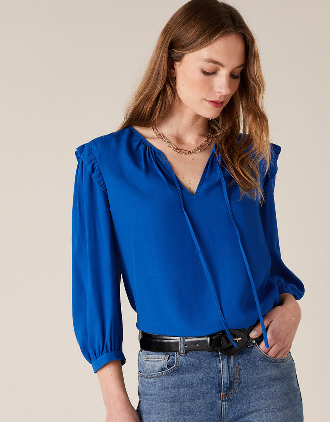 Tie Neck Top with Sustainable Viscose, Blue (COBALT), large