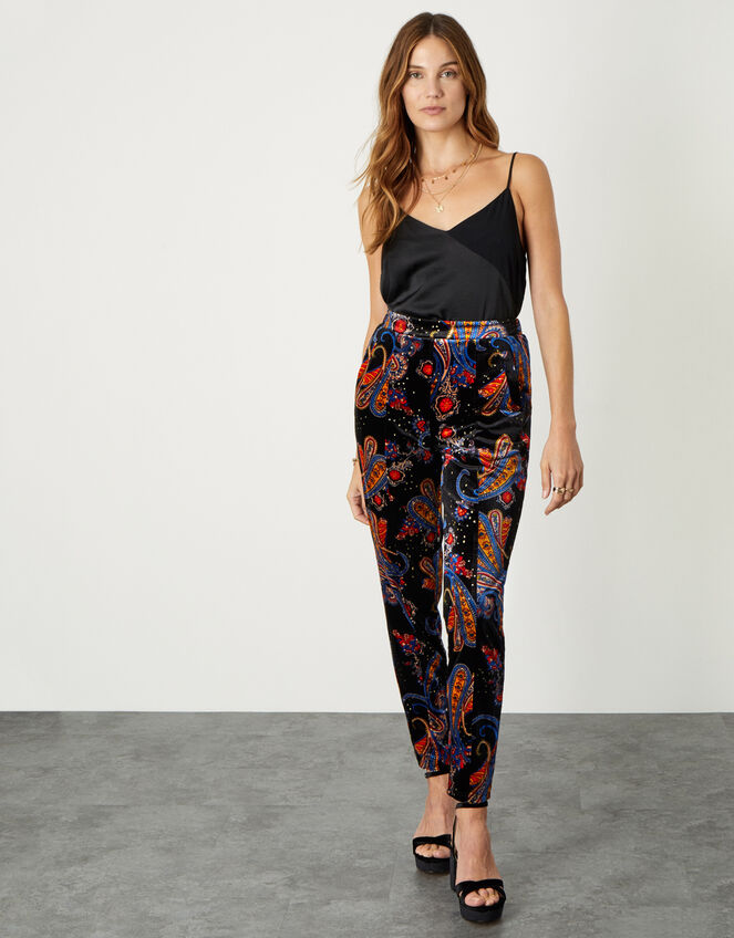 Rowan Paisley Stretch Velvet Trousers, Black (BLACK), large