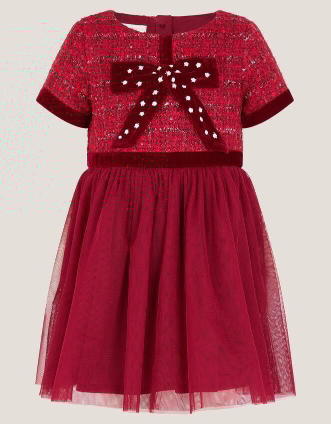 Baby Tweed Bow Disco Dress, Red (RED), large