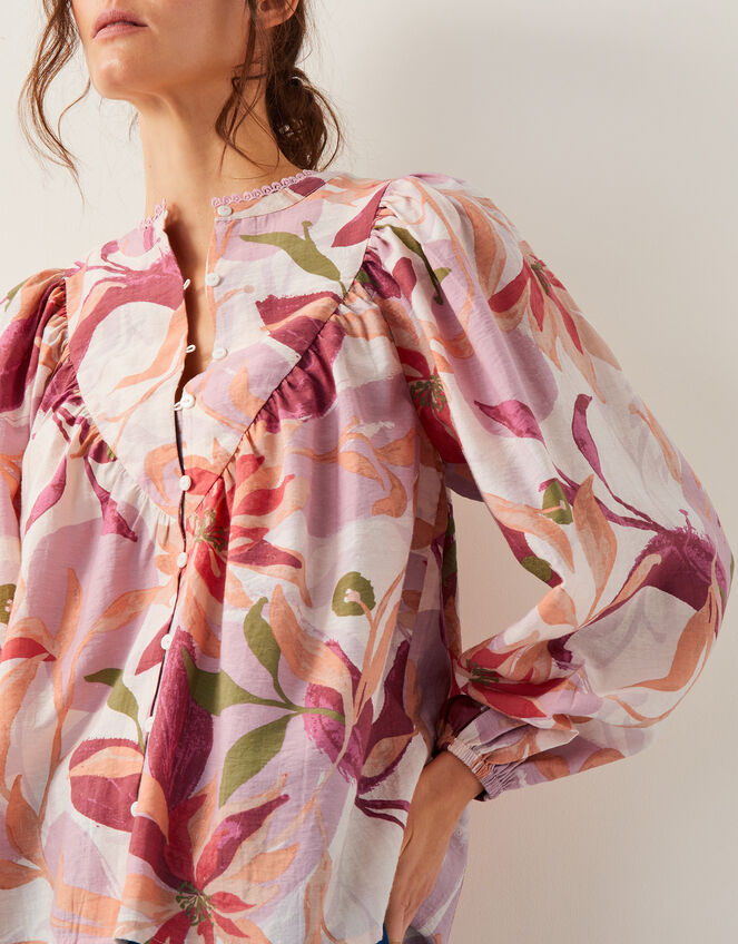 Piper Floral Print Blouse, Orange (ORANGE), large