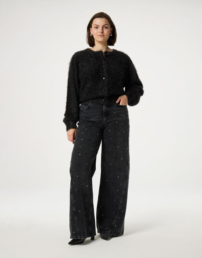 Fabienne Chapot Metallic Fluffy Cardigan, Black (BLACK), large