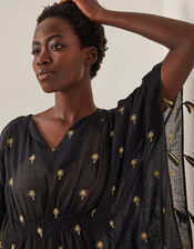 Ivy Palm Embroidered Kaftan, Black (BLACK), large