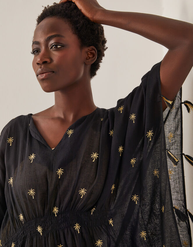 Ivy Palm Embroidered Kaftan, Black (BLACK), large