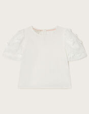 Layla Tulle Sleeve 3D Floral Top, Ivory (IVORY), large