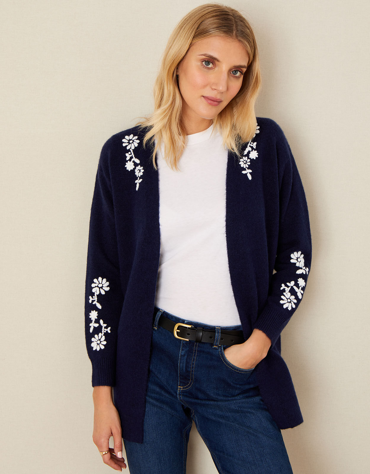 Pierre Floral Embroidered Cardigan Blue
