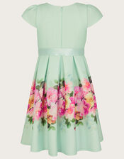 Floral Border Print Scuba Dress, Green (MINT), large