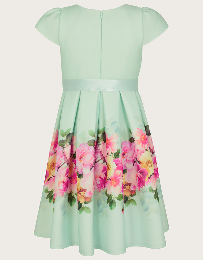 Floral Border Print Scuba Dress, Green (MINT), large