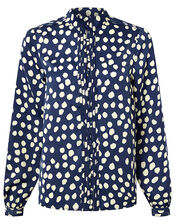 Samara Spot Satin Blouse with Recycled Polyester, Blue (NAVY), large