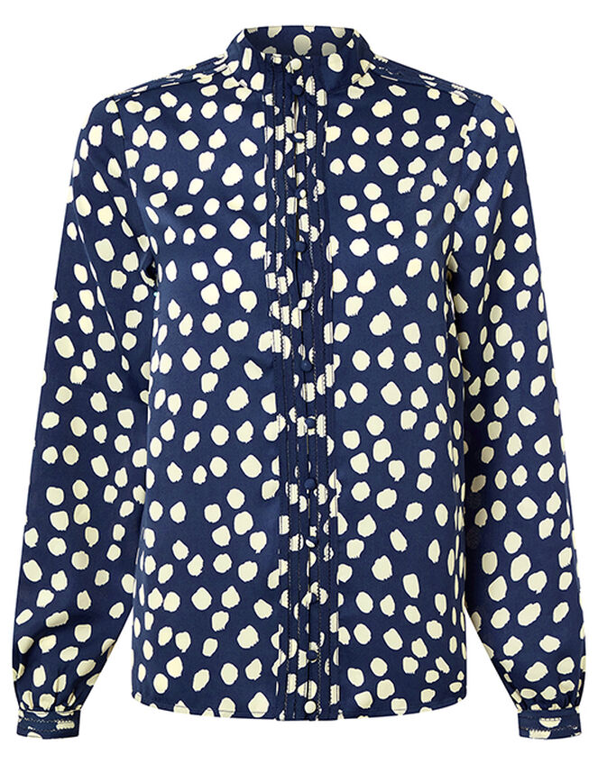 Samara Spot Satin Blouse with Recycled Polyester, Blue (NAVY), large