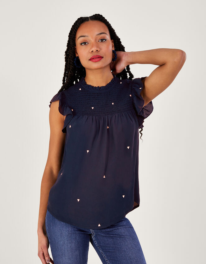 Darla Embroidered Top, Blue (NAVY), large
