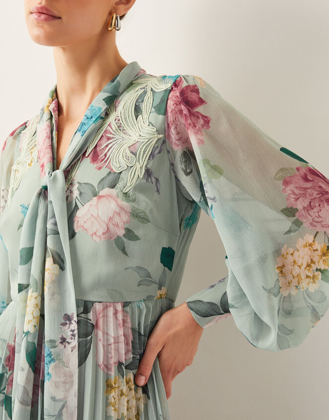 Agnes Floral Pleated Midi Dress, Green (SAGE), large