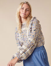 Floral and Broderie Lace Prairie Top, Purple (LILAC), large