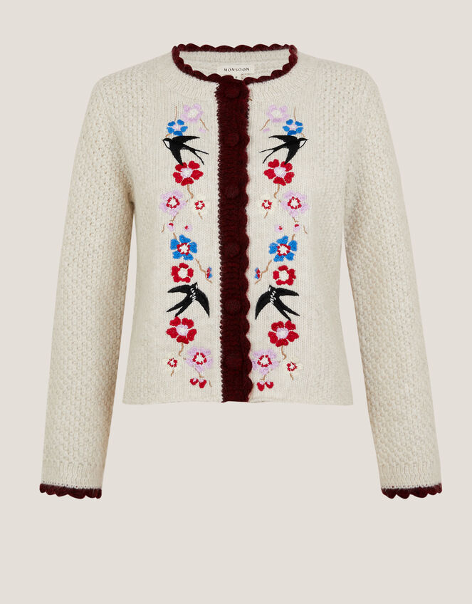 Etta Floral Embroidered Scallop Cardigan Ivory