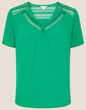 Lace Trim Woven Top, Green (GREEN), large