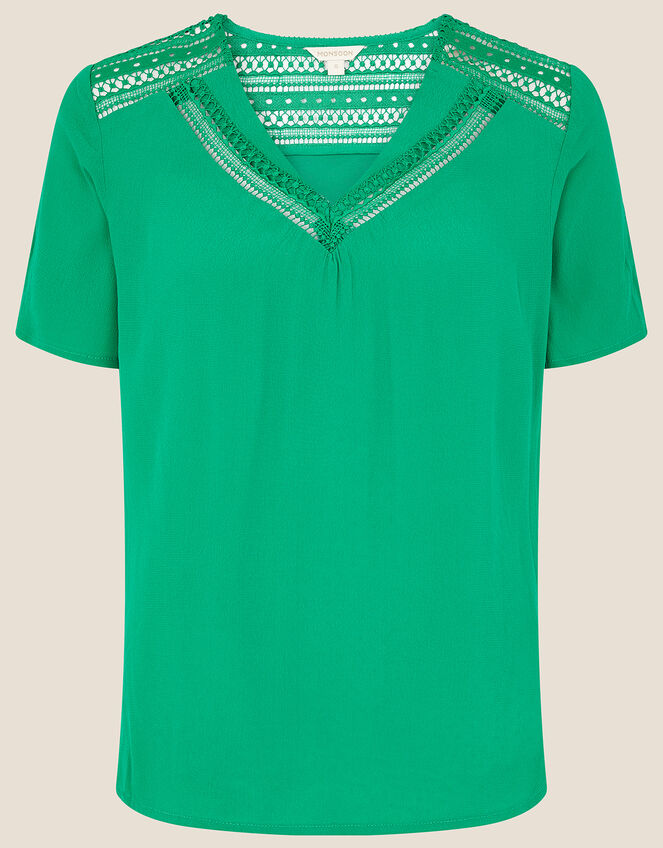 Lace Trim Woven Top, Green (GREEN), large