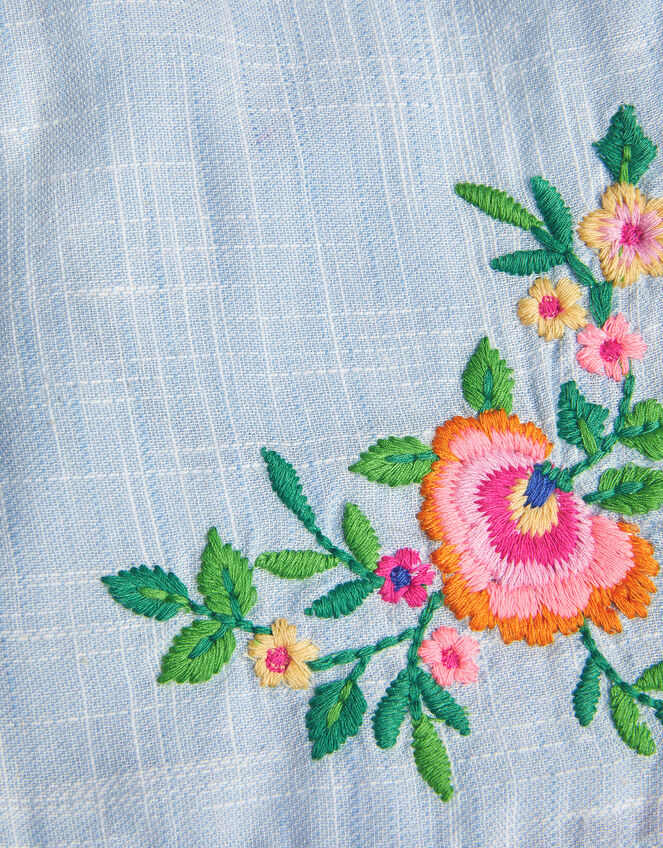 Floral Embroidered Slub Shorts, Blue (BLUE), large