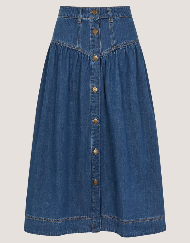 Tamsin Button Denim Midi Skirt , Blue (MID AUTHENTIC BLUE), large