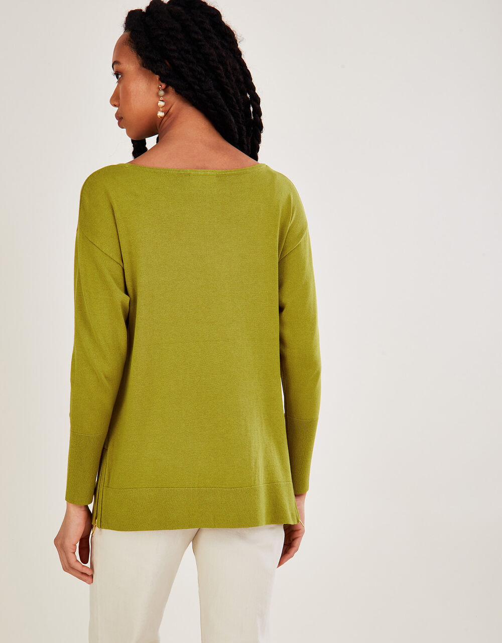 Slash Neck Zip Jumper with LENZING™ ECOVERO™ Green Jumpers Monsoon UK.