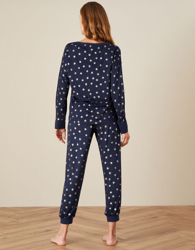 Foil Star Print Pyjama Set, Blue (NAVY), large