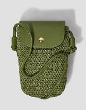 Rosie Raffia Phone Bag, Green (KHAKI), large