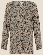 Minky Longline Print Blouse, Mink (MINK), large